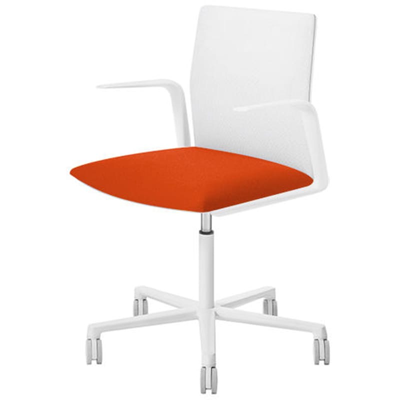 Furniture - Office Chairs - Kinesit Armchair on casters metal textile white red Padded - Arper - White / Red cushion - Fabric, Foam, Lacquered aluminium, Polypropylene