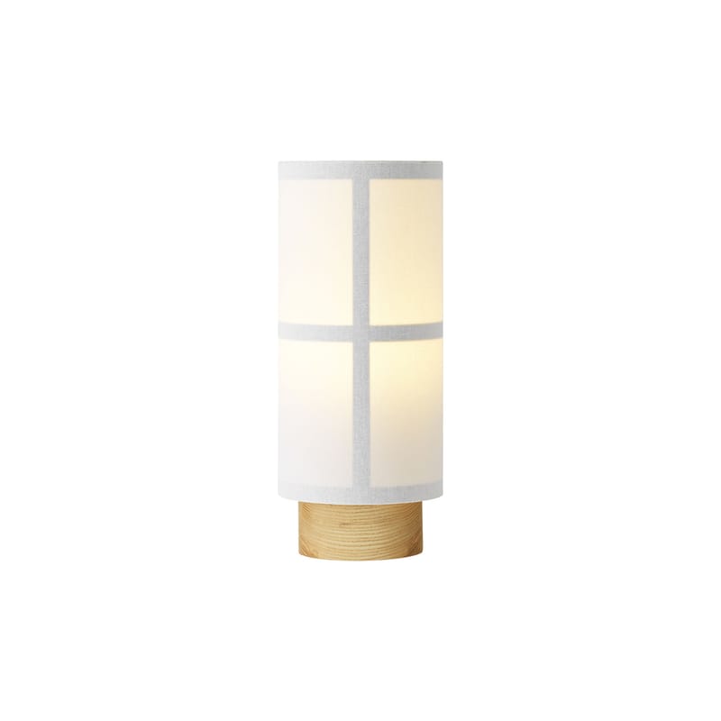 Luminaire - Lampes de table - Lampe sans fil rechargeable Hashira tissu blanc / Ø 10 x H 23,5 cm - Lin - Audo Copenhagen - Blanc / chêne clair - Acier, Chêne, Lin
