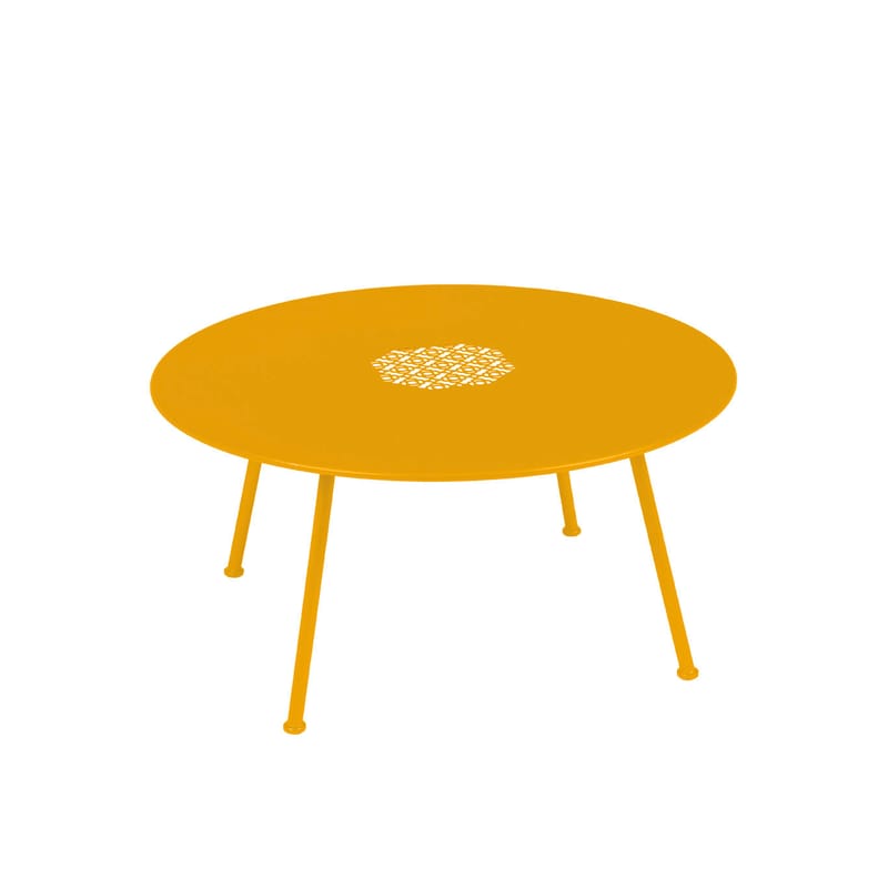 Mobilier - Tables basses - Table basse Lorette métal jaune / Ø 80 cm - Métal perforé - Fermob - Miel - Acier