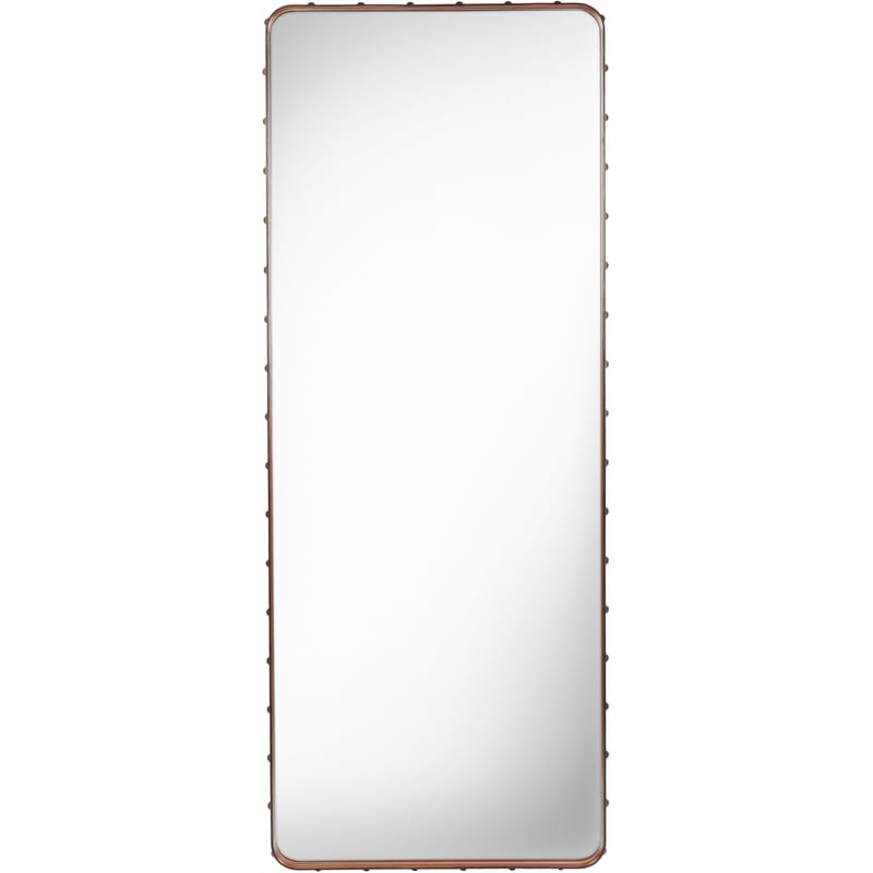 Decoration - Mirrors - Adnet Wall mirror leather brown Rectangular - 180 x 70 cm - Gubi - Natural leather - Brass, Leather