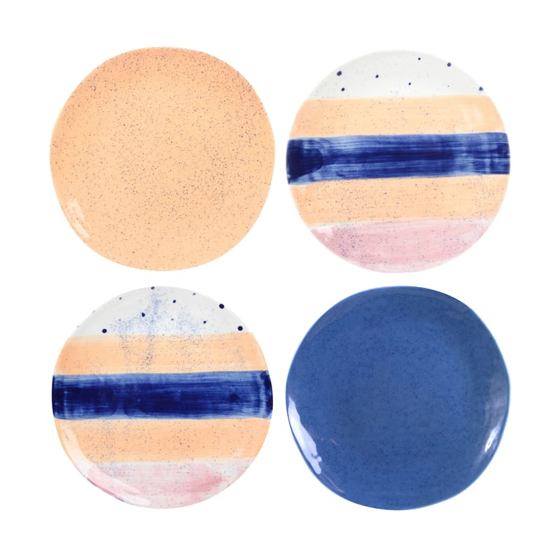 Table et cuisine - Assiettes - Assiette Brush céramique bleu / Set de 4 - & klevering - Multicolore - Porcelaine