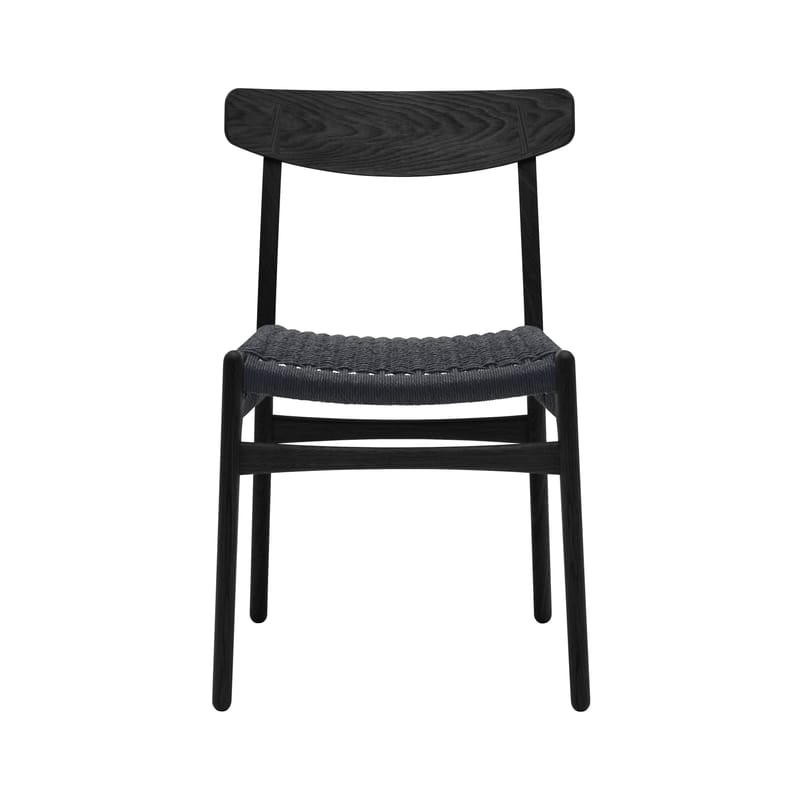 Mobilier - Chaises, fauteuils de salle à manger - Chaise CH23 bois noir / Hans J. Wegner, 1950 - Corde de papier - CARL HANSEN & SON - Chêne laqué noir / Corde noire - Chêne massif laqué, Contreplaqué de chêne laqué, Corde en papier