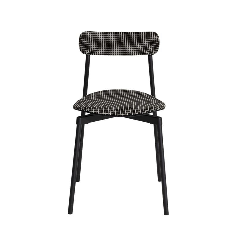 Mobilier - Chaises, fauteuils de salle à manger - Chaise empilable Fromme Soft tissu noir - Petite Friture - Noir-crème - Aluminium, Mousse, Tissu polyester