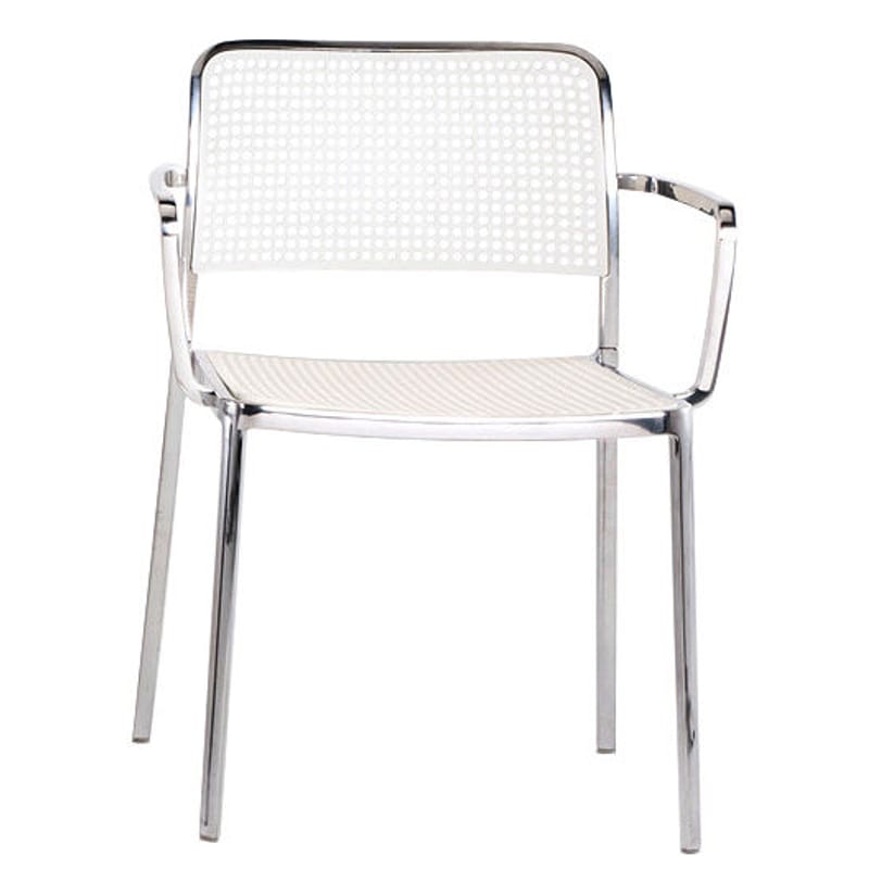 Mobilier - Chaises, fauteuils de salle à manger - Fauteuil empilable Audrey plastique blanc / Structure aluminium poli - Kartell - Structure alu brillant  / Assise blanche - Aluminium poli, Polypropylène
