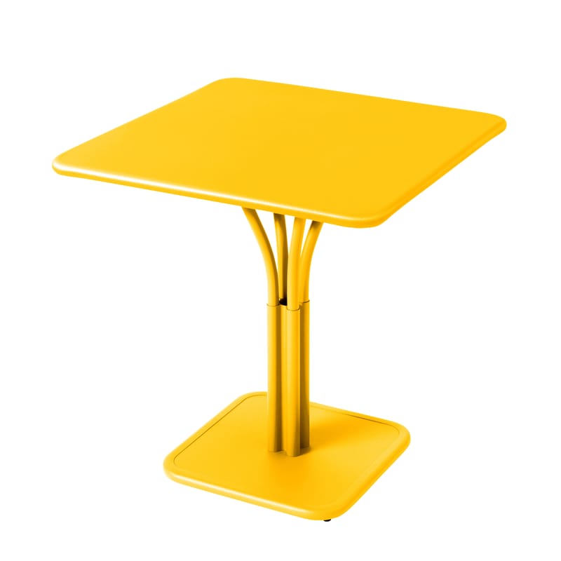 Jardin - Tables de jardin - Table carrée Luxembourg métal jaune / 71 x 71 cm - Pied central - Fermob - Miel texturé - Aluminium laqué