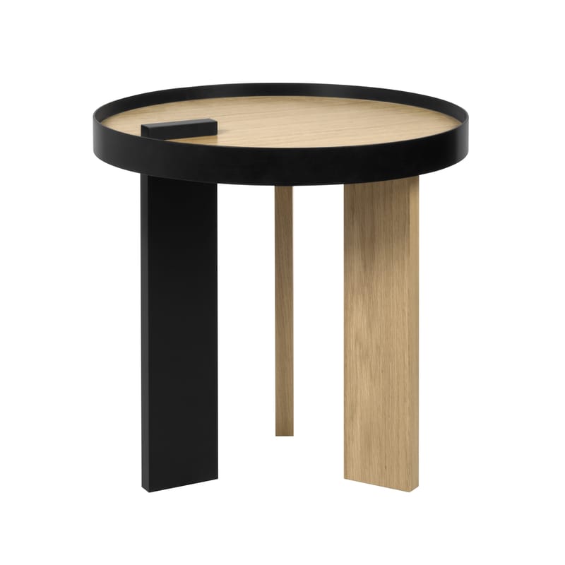 Mobilier - Tables basses - Table d\'appoint Tokyo bois naturel / Ø 50 x H 50 cm - POP UP HOME - Chêne & Noir - Métal laqué, Panneaux alvéolaires