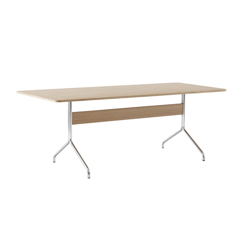 Mobilier - Bureaux - Table rectangulaire Pavilion AV19 bois naturel / 200 x 90 cm - &tradition - Chêne / Chromé - Acier, MDF plaqué chêne