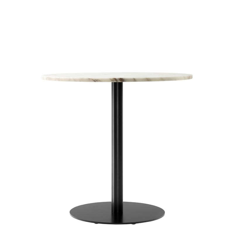 Mobilier - Tables - Table ronde Harbour pierre blanc / Ø 80 cm - Marbre - Audo Copenhagen - Marbre blanc / Pied noir - Acier, Aluminium, Marbre