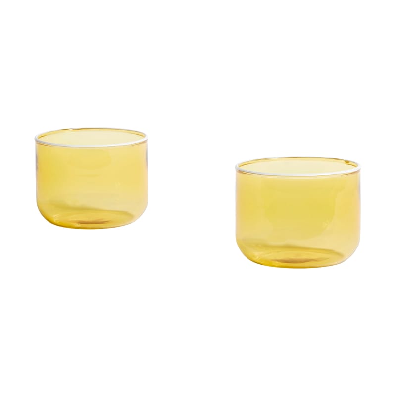 Table et cuisine - Verres  - Verre Tint Small verre jaune / Set de 2 - H 5,5 cm / 200 ml - Hay - Jaune clair / Bord blanc - Verre borosilicaté