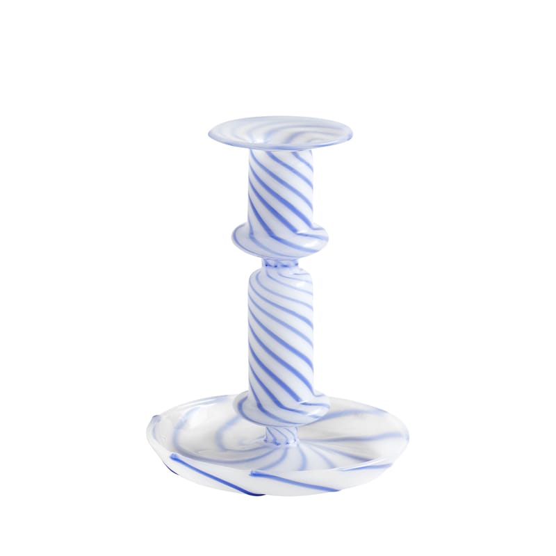 Décoration - Bougeoirs, photophores - Bougeoir Flare Stripe Milk Medium verre blanc / H 14 cm - Hay - Blanc / Rayé bleu - Verre borosilicaté