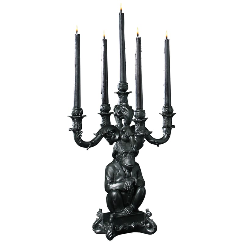 Decoration - Candles & Candle Holders - Burlesque Candelabra plastic material black Chimp - H 48 cm - Seletti - Black - Polyresin
