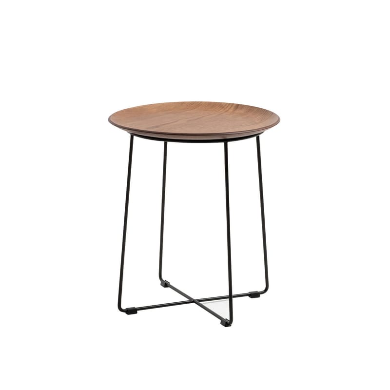 Furniture - Coffee Tables - AL WOOD End table natural wood / Moulded wood - Ø 40 x H 45.5 cm - Kartell - Dark wood / Black - Beechwood plywood, Varnished steel