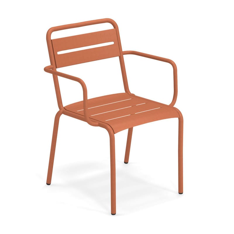Mobilier - Chaises, fauteuils de salle à manger - Fauteuil empilable Star métal rouge / Aluminium - Emu - Rouge érable - Aluminium