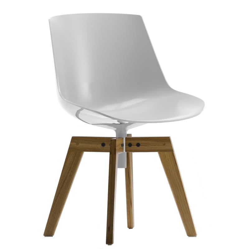 Mobilier - Chaises, fauteuils de salle à manger - Chaise pivotante Flow plastique blanc bois naturel / 4 pieds droits chêne - MDF Italia - Blanc brillant / Piètement chêne - Chêne, Polycarbonate
