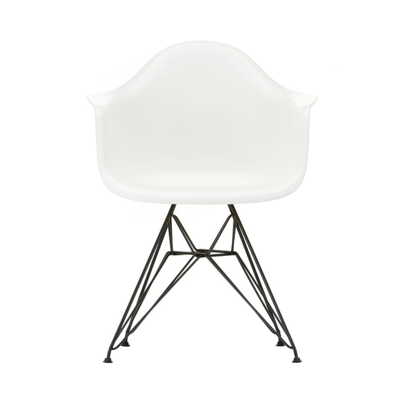 Mobilier - Chaises, fauteuils de salle à manger - Fauteuil DAR - Eames Plastic Armchair plastique blanc / (1950) - Pieds noirs - Vitra - Blanc / Pied noir - Acier laqué époxy, Polypropylène