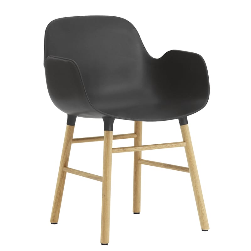 Mobilier - Chaises, fauteuils de salle à manger - Fauteuil Form plastique noir bois naturel / Pied chêne - Normann Copenhagen - Noir / chêne - Chêne, Polypropylène