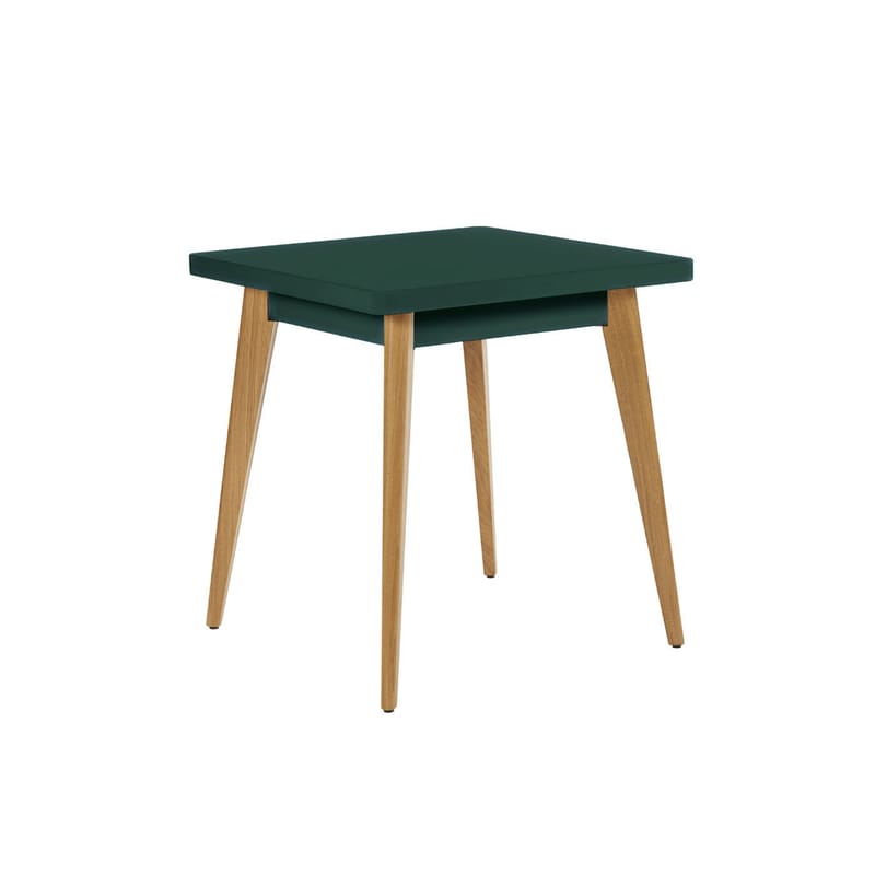 Mobilier - Tables - Table carrée 55 métal vert / Pieds chêne - 70 x 70 cm - Tolix - Vert Empire (mat fine texture) / Chêne - Acier laqué, Chêne massif PFC