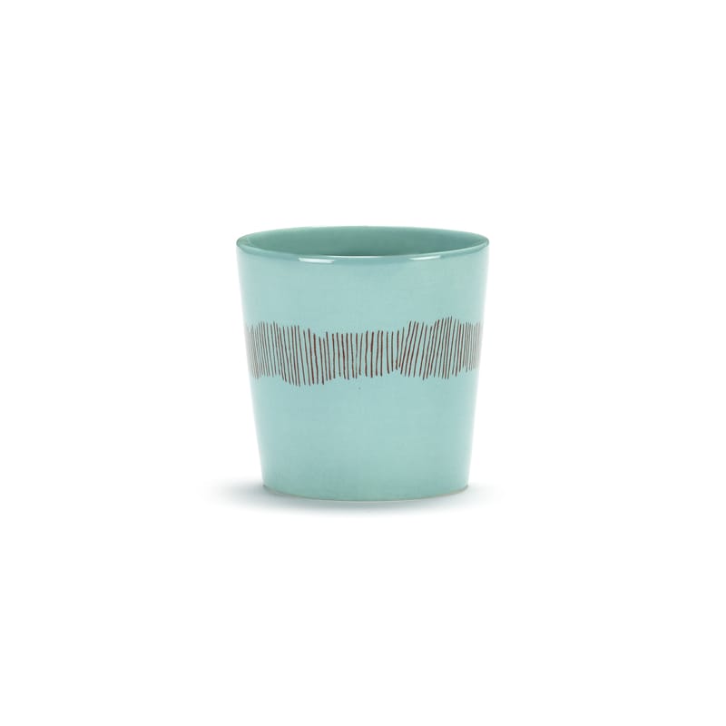 Table et cuisine - Tasses et mugs - Tasse à café Feast céramique bleu / 25 cl - Serax - Traits / Turquoise & rouge - Grès émaillé