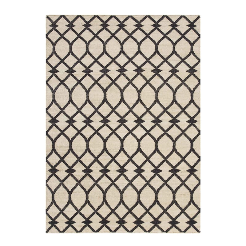 Dekoration - Teppiche - Teppich Rodas Kilim textil schwarz beige / 170 x 240 cm - Wendeteppich - Gan - Schwarze Motive auf beigem Grund - Jute, Viskose