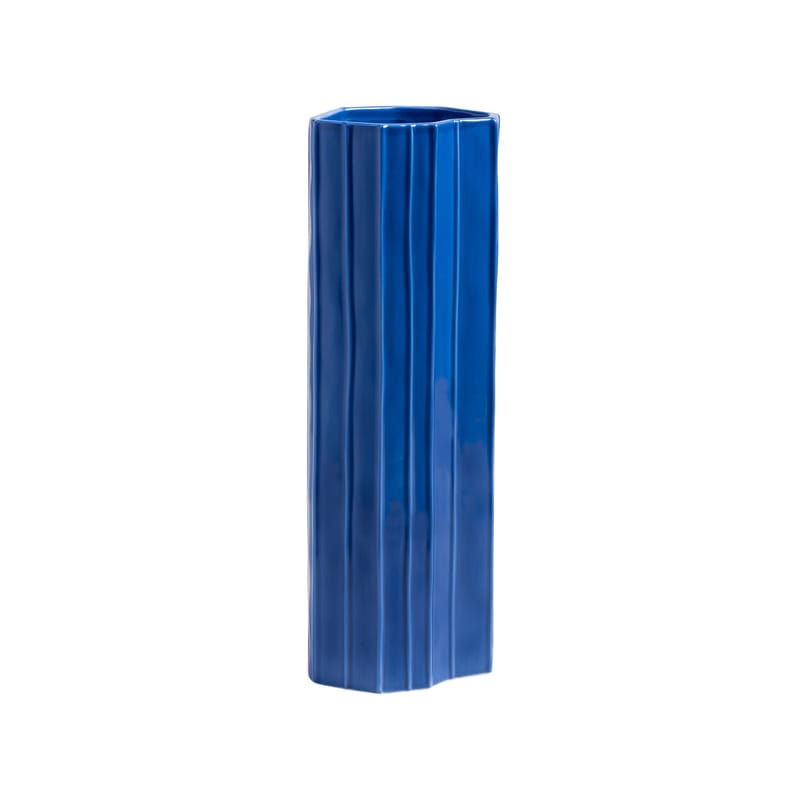Décoration - Vases - Vase Brutal céramique bleu / 12.5 x 11.5 x H 34.5 cm - & klevering - Bleu (strié) - Céramique