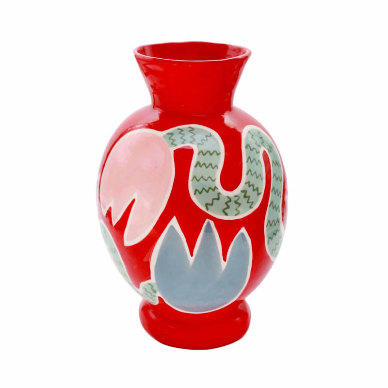Décoration - Vases - Vase Tulip céramique rouge / Ø 18 x H 28 cm - Peint à la main - LAETITIA ROUGET - Rouge - Grès