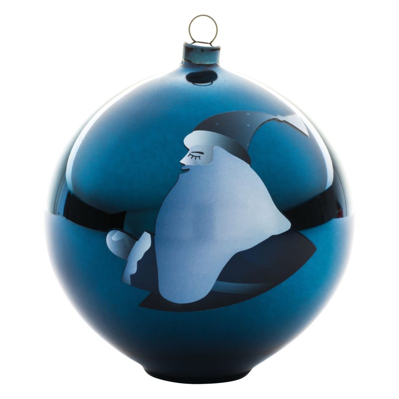 La boutique de Noël - Noël à tout prix - Boule de Noël Blue christmas verre bleu - Alessi - Père-Noël - Verre soufflé décoré à la main