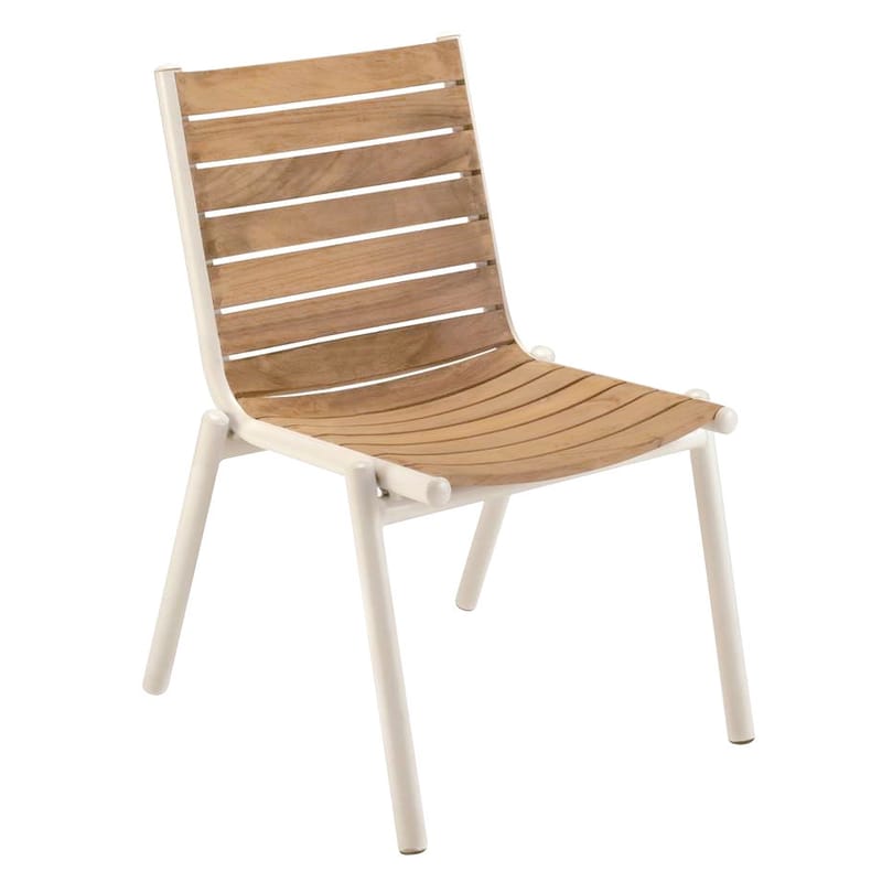 Mobilier - Chaises, fauteuils de salle à manger - Chaise empilable Pilotis bois naturel / Teck - Vlaemynck - Teck / Blanc - Aluminium laqué, Teck huilé
