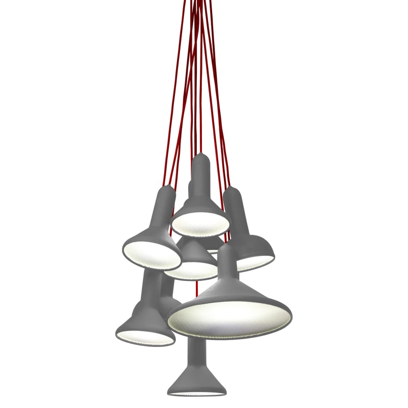 Luminaire - Suspensions - Suspension Torch Light plastique gris / ensemble de 10 suspensions - Established & Sons - Gris / Câble rouge - Polycarbonate, PVC