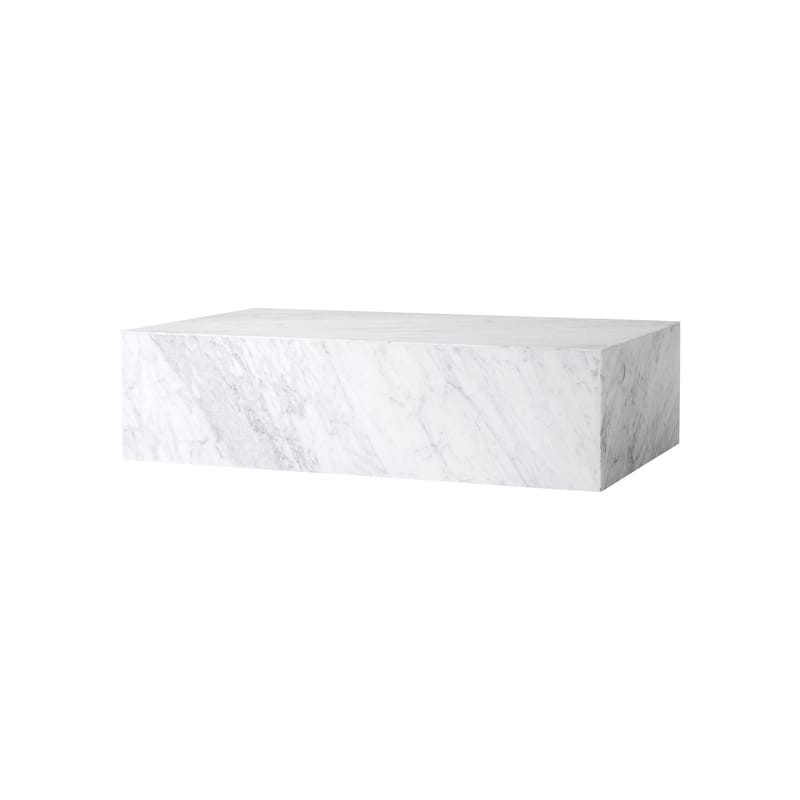 Mobilier - Tables basses - Table basse Plinth Low pierre blanc / Marbre - 100 x 60 cm x H 27 cm - Audo Copenhagen - Marbre Carrara (blanc) - Bois d\'acacia, Marbre
