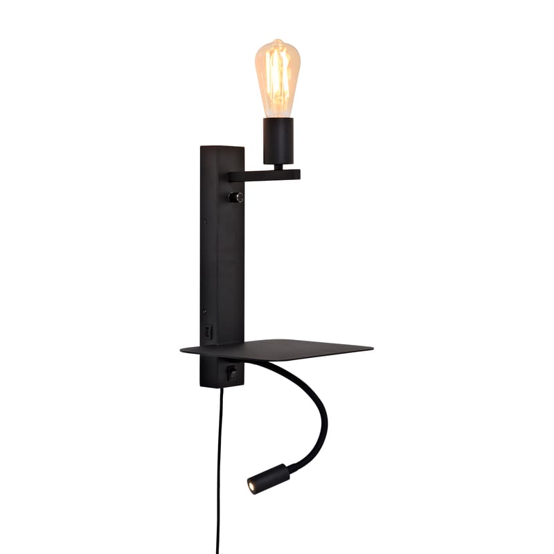 Luminaire - Appliques - Applique avec prise Florence métal noir / Liseuse LED, étagère & port USB - It\'s about Romi - Noir - Fer