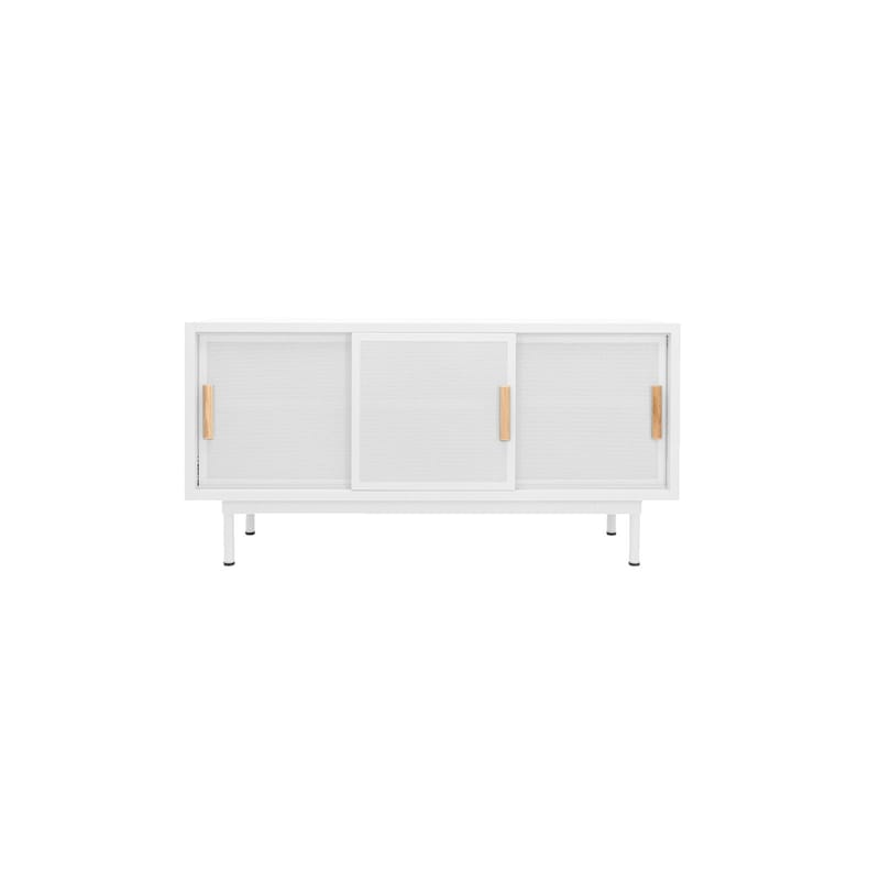 Mobilier - Commodes, buffets & armoires - Buffet 3 portes métal blanc / L 150 x H 75 cm - Acier perforé & chêne - Tolix - Blanc (mat fine texture) - Acier, Chêne