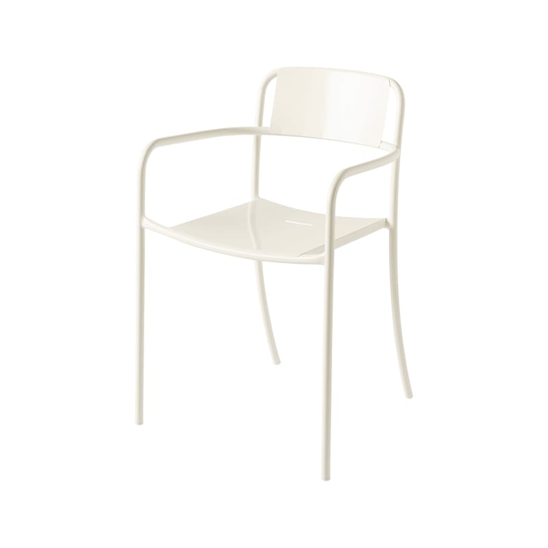 Mobilier - Chaises, fauteuils de salle à manger - Fauteuil empilable Patio métal blanc / Tôle pleine - Tolix - Blanc perle - Acier inoxydable