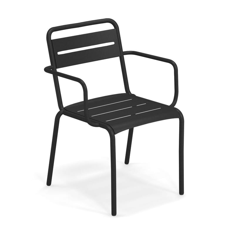 Mobilier - Chaises, fauteuils de salle à manger - Fauteuil empilable Star métal jaune / Aluminium - Emu - Noir - Aluminium