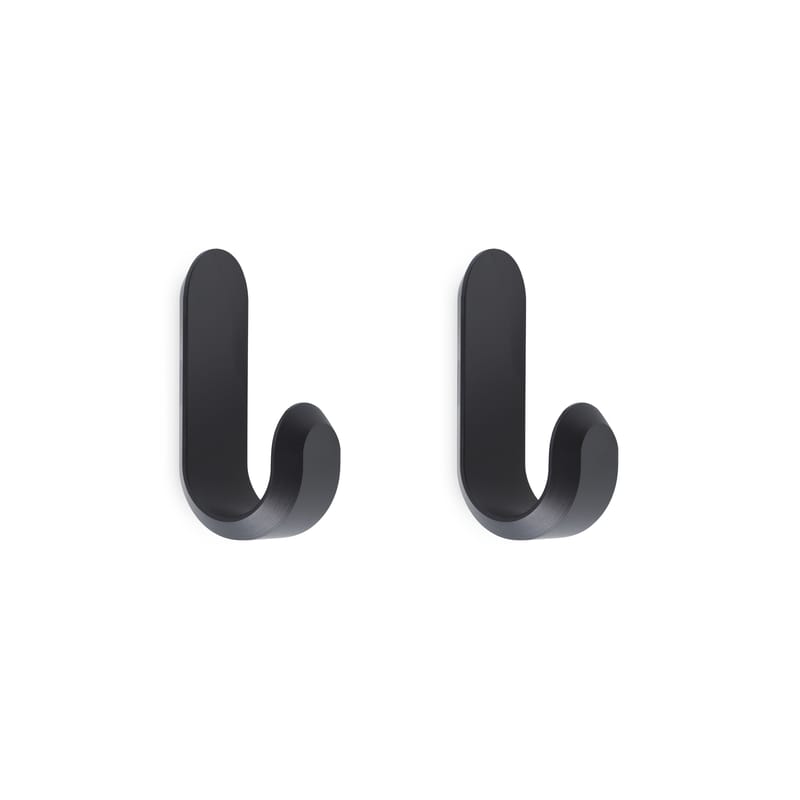 Mobilier - Portemanteaux, patères & portants - Patère Curve Mini métal noir / Set de 2 - H 5,8 cm - Normann Copenhagen - Noir mat - Aluminium anodisé