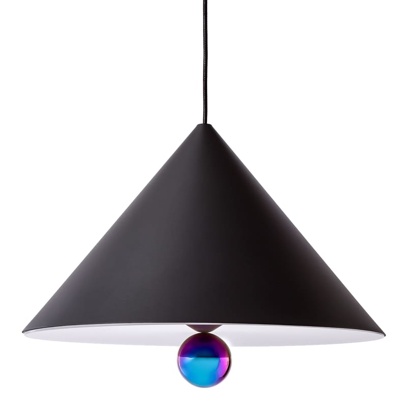 Luminaire - Suspensions - Suspension Cherry Large métal bleu noir / Ø 50 x H 37 cm - Petite Friture - Noir / Sphère iridescente - Aluminium