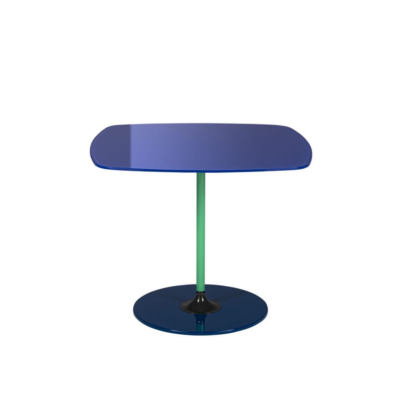 Mobilier - Tables basses - Table d\'appoint Thierry verre bleu / 50 x 50 x H 40 cm - Verre - Kartell - Bleu - Acier peint, Verre trempé