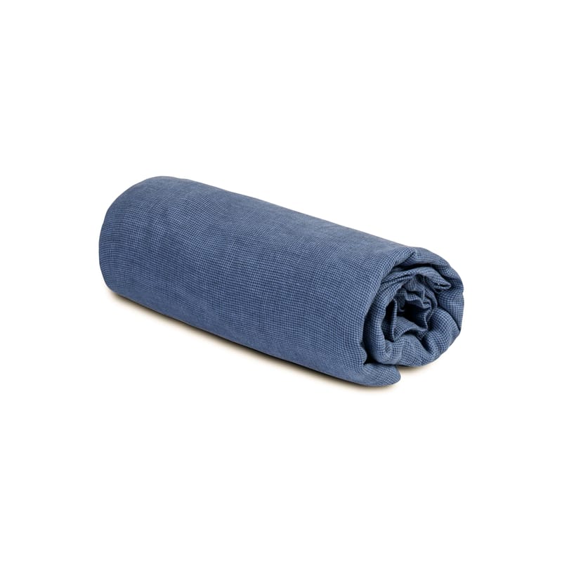 Décoration - Textile - Drap-housse 180 x 200 cm  tissu bleu / Lin lavé - Au Printemps Paris - 180 x 200 cm / Mini pied-de-poule bleu - Lin lavé