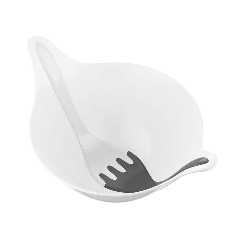 Tableware - Bowls - Leaf Salad bowl plastic material white grey / 4 L - With utensils - Koziol - White cotton / White & grey utensils - Plastic