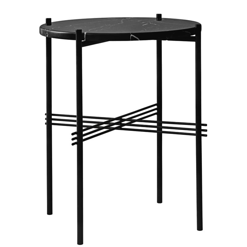Mobilier - Tables basses - Table basse TS métal pierre noir / Gamfratesi - Ø 40 x H 51 cm - Marbre - Gubi - Marbre noir / Pied noir - Marbre Marquina, Métal laqué