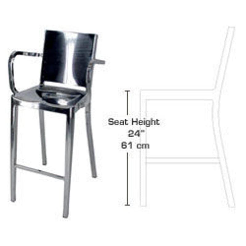 Mobilier - Tabourets de bar - Chaise de bar Hudson Indoor métal / Accoudoirs - Alu poli - H 61 cm - Emeco - Alu poli (indoor) - Aluminium poli recyclé