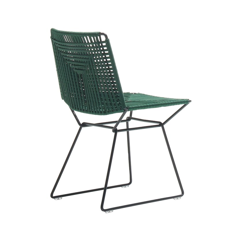 Mobilier - Chaises, fauteuils de salle à manger - Chaise Neil Twist tissu vert / OUTDOOR - Corde tressée main - MDF Italia - Vert Anglais / Noir - Acier, Corde polyester