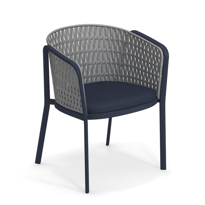Mobilier - Chaises, fauteuils de salle à manger - Fauteuil Carousel / Corde synthétique - Emu - Bleu foncé / Corde grise - Aluminium, Corde synthétique