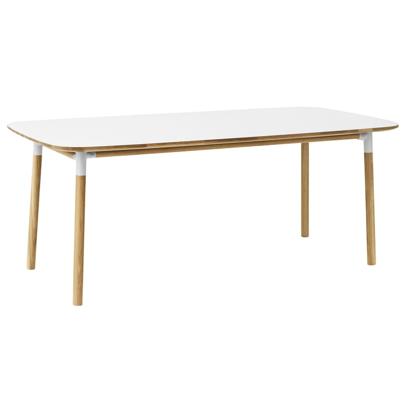 Arredamento - Tavoli - Tavolo rettangolare Form materiale plastico bianco legno naturale / 95 x 200 cm - Normann Copenhagen - Bianco / rovere - Linoleum, Polipropilene, Rovere