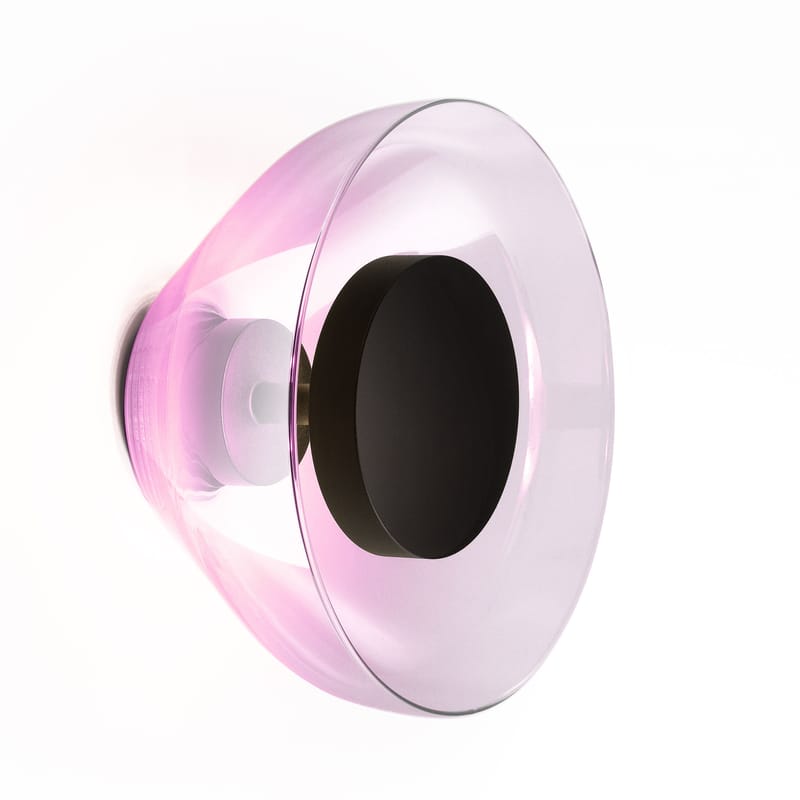 Luminaire - Appliques - Applique Aura verre violet LED / Ø 18 cm - Marset - Violet / Disque noir - Aluminium laqué, Verre soufflé
