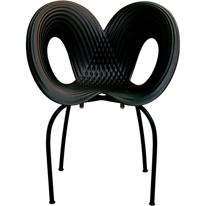 Mobilier - Chaises, fauteuils de salle à manger - Fauteuil empilable Ripple chair plastique noir / Ron Arad, 2005 - Moroso - Coque noire / pieds noirs - Acier verni, Polypropylène