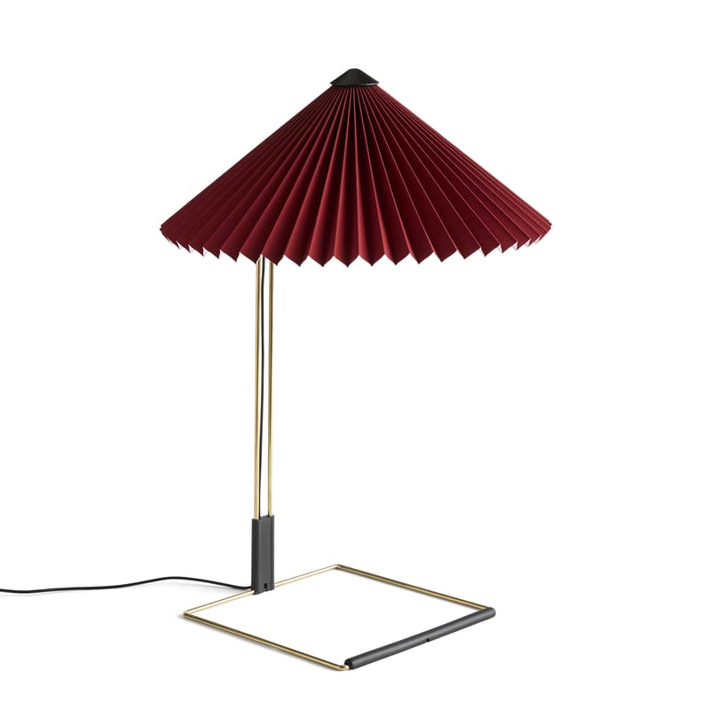 Luminaire - Lampes de table - Lampe de table Matin Large LED tissu rouge / H 52 cm - Hay - Rouge oxyde / Laiton poli - Acier finition laiton, Coton plissé