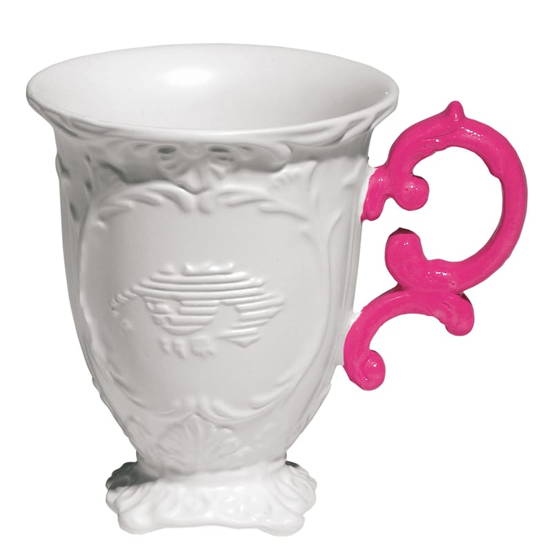 Table et cuisine - Thé et café - Mug I-Mug céramique rose blanc - Seletti - Blanc /  Anse fuchsia - Porcelaine