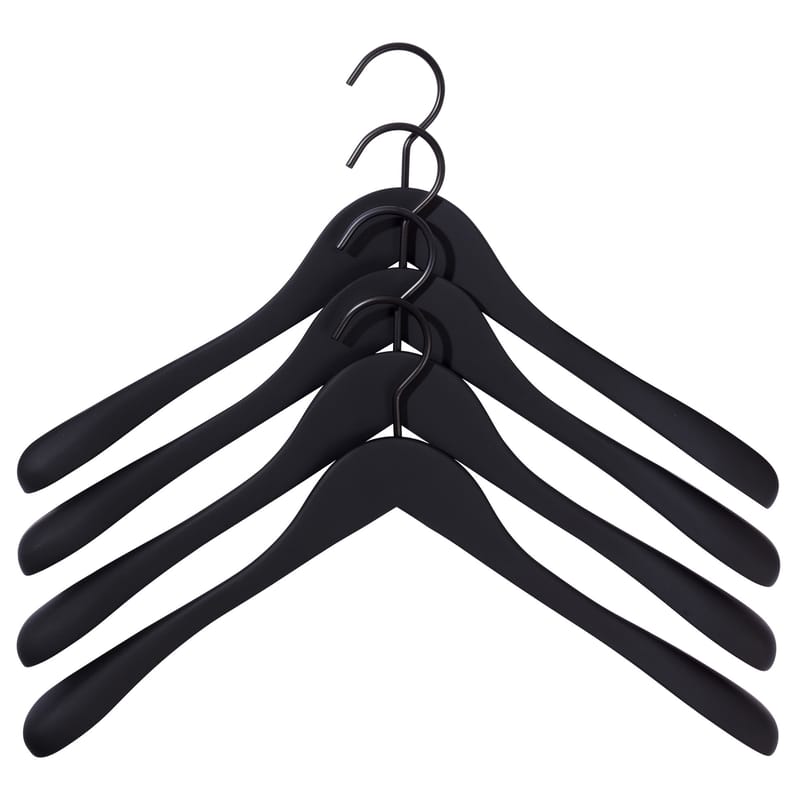 Accessoires - Chaussures et vêtements - Cintre Soft Coat bois noir Large / Set de 4 - Hay - Noir - Bois, Caoutchouc