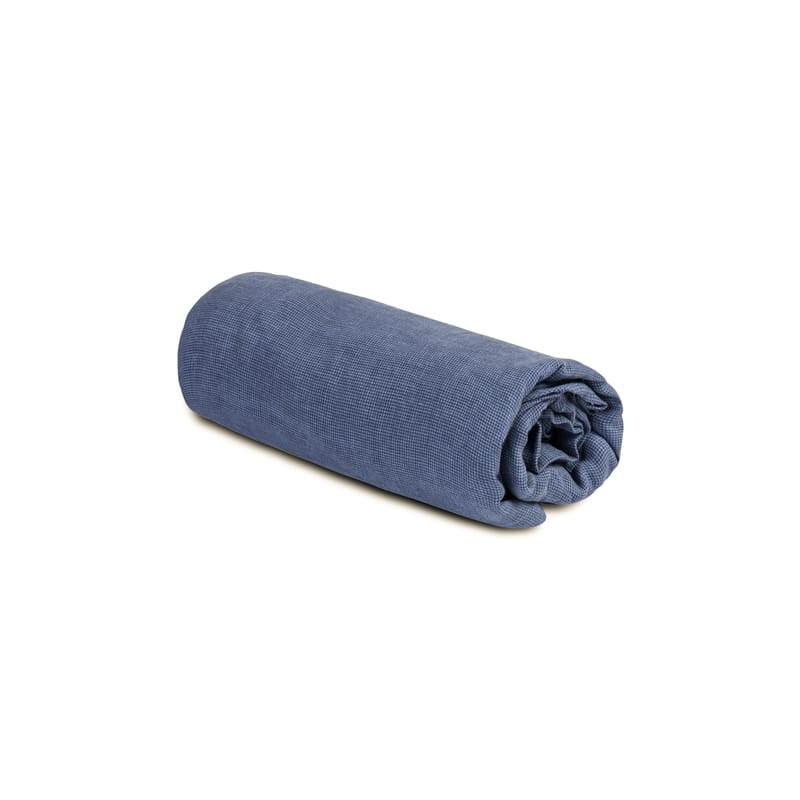 Décoration - Textile - Drap-housse 90 x 200 cm  tissu bleu / Lin lavé - Au Printemps Paris - 90 x 200 cm / Mini pied-de-poule bleu - Lin lavé