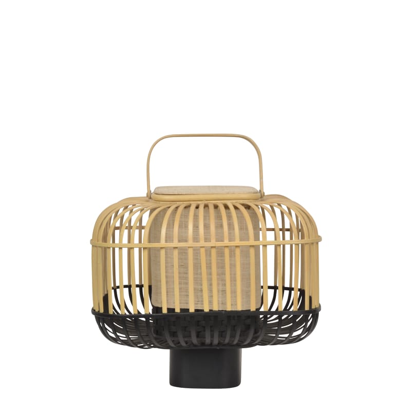 Luminaire - Lampes de table - Lampe de table Bamboo Square Small noir bois naturel / H 41 cm - Forestier - Noir - Bambou, Bois peint